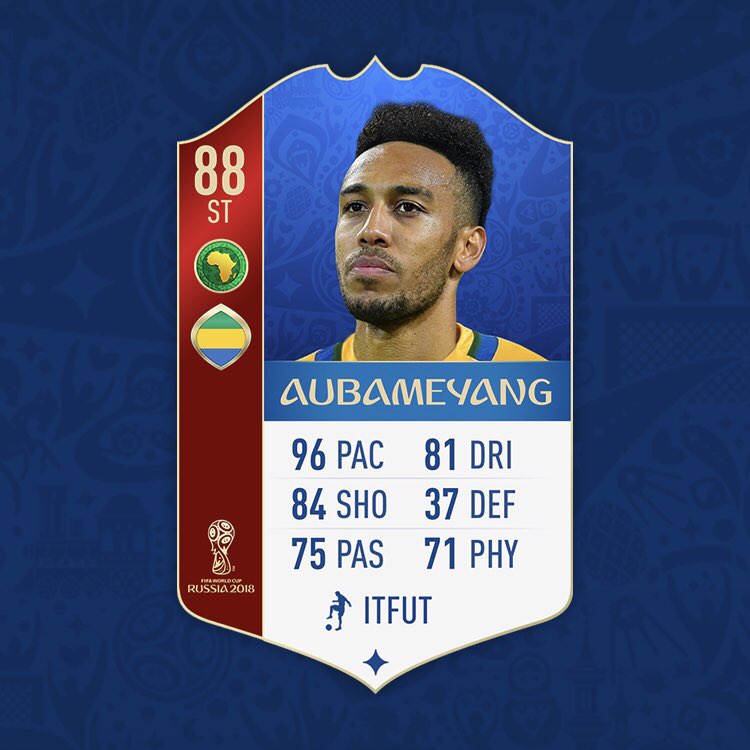 Futig_'s tweet photo. Gabon failed to qualify for the World Cup, leaving Aubameyang out of the world cup! What would his card look like? #WorldCup2018 #Fifa18 #UltimateTeam #Gabon https://t.co/xuZbdZDllD