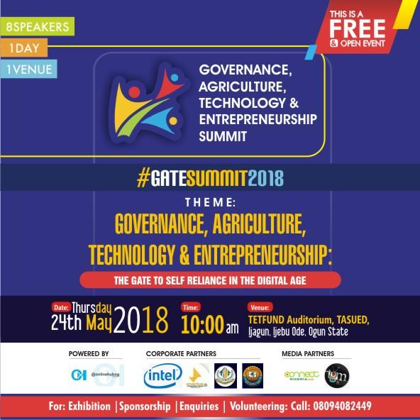 onlinehubng's tweet photo. It's the #countdown with 1 Day left until #GATESummit2018!

We are ready for an awesome experience at #GATESummit 2018-- set to hold as follows:

Date: Thursday, 24th May, 2018
Time: 10:00am
Venue: TETFUND Auditorium, #TASUED, #Ijagun, #IjebuOde, #OgunState #Nigeria #GATE #Summit https://t.co/4ZBv5EYHwq