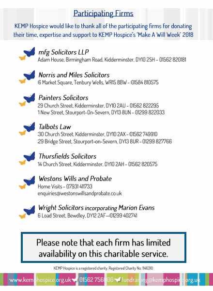 KEMPHospice's tweet image. Make today the day you make a Will as part of @KEMPHospice #MakeAWillWeek. Call any one of the incredible 7 participating legal firms such as @talbotslaw to make/amend yours at no charge (suggested donation). 🦋 kemphospice.org.uk/news/make-a-wi…