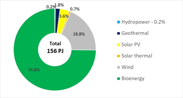 Nederland heeft in 2016 4,9% duurzame energie geproduceerd (totaal 156 PJ). Bio-energie leverde hierbij met 3,7% (116 PJ) de grootste bijdrage. 75% van de duurzame energie is bie-energie (bron: IEA BIoenergy Country Reports, The Netherlands - 2018 Update)