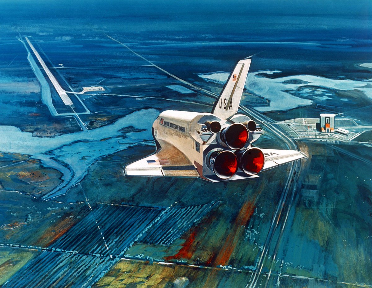 HumanoidHistory's tweet photo. Space shuttle concept art of the 1970s. https://t.co/C7D10dSi2B