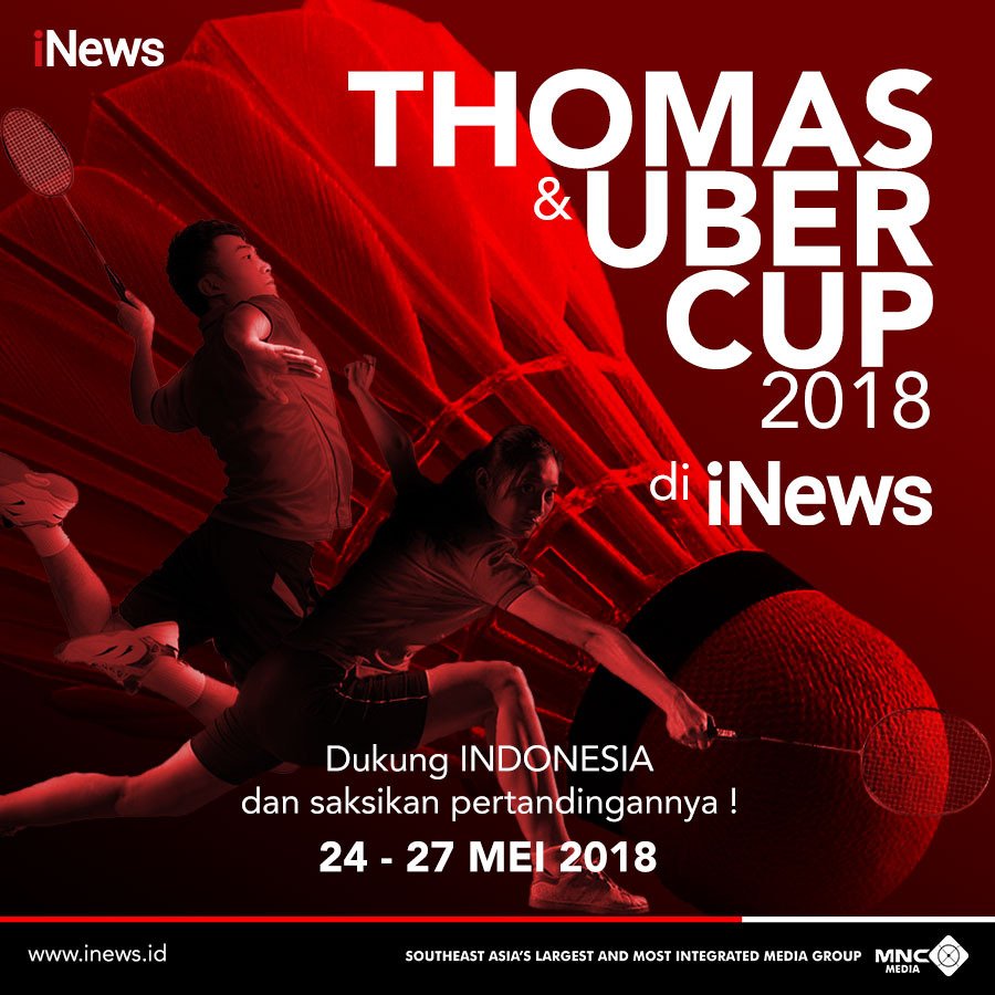 SeputariNews's tweet photo. Dukung tim Indonesia dalam pertandingan Thomas dan Uber Cup 2018 official dan Live di iNews. #TUC2018diiNews #BadmintonIndonesia https://t.co/qhkCRWOqGz