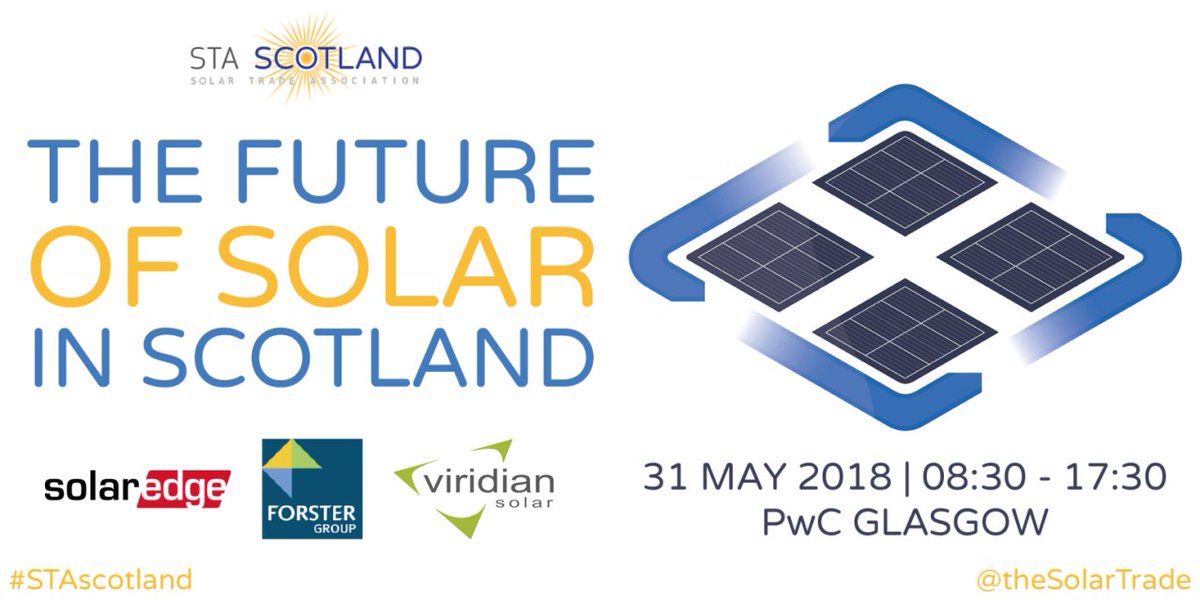 ScotRenew's tweet photo. Tickets are now on sale for @thesolartrade #STAScotland's Annual Conference at PwC Glasgow on May 31. Find out about solar’s role within the Scottish Energy Strategy and the road to 2030 when solar markets will be able to deliver 6GW+ of power! https://t.co/8VfhkkiHT9 https://t.co/KHhZD1mnuH