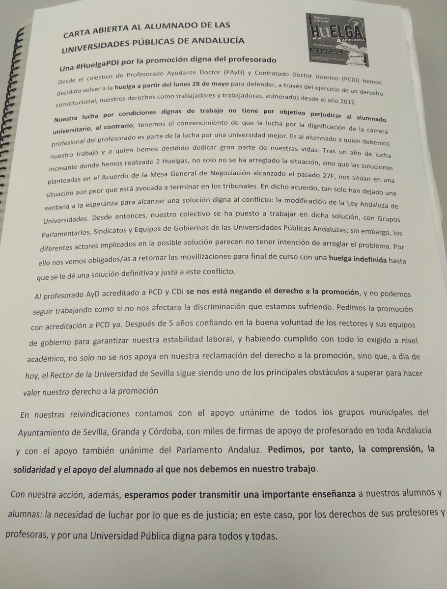 Historia_US's tweet photo. CARTA ABIERTA AL ALUMNADO DE LAS UNIVERSIDADES PÚBLICAS DE ANDALUCÍA. #HuelgaPDI #promociónvíaacreditación https://t.co/l6xxwgWmZn