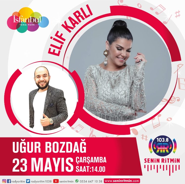 Bugün !!! #SeninRitmin #RadyoRitim ‘de <a href="/UgurBozdagg/">Uğur Bozdağ </a> ‘ın konuğu <a href="/elifkarl/">elifkarlı</a>  
Bu keyifli sohbeti kaçırmayın