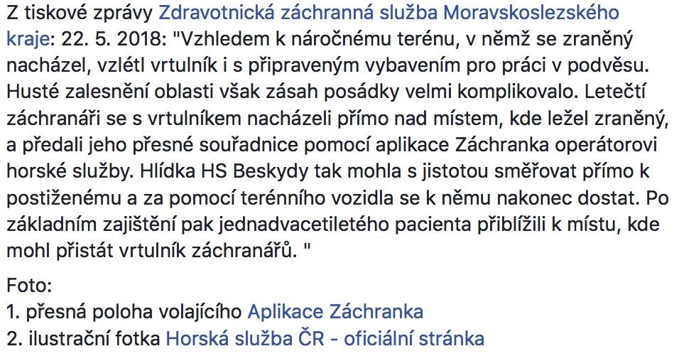 Zachranka_App's tweet photo. @Zachranka_App se podílela na dalším úspěšném zásahu! Včera pomohla s lokalizací vážně zraněného cyklisty v Beskydech. Na místo se vydala jak letecká záchranka, tak horská služba. #zzsmsk #prozivot #horskasluzba https://t.co/WORDKQRT9b