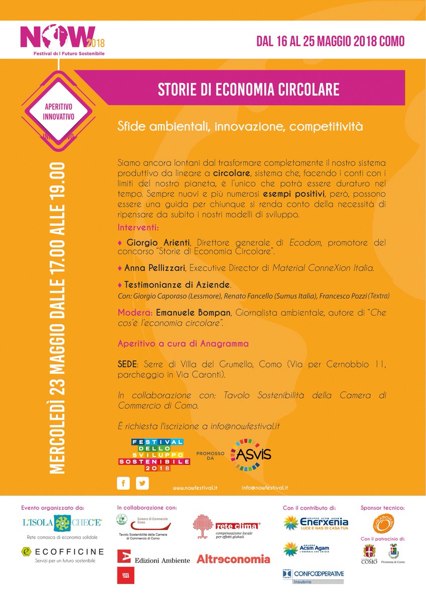 <a href="/Now_Festival/">NowFestival</a> 2018 prosegue! Oggi alle 17 alla Serra di Villa Grumello aperitivo innovato sull'Economia Circolare in collaborazione con Camera di Commercio di Como!
