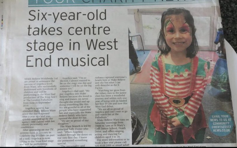 MakeBelieve_UK's tweet photo. Thank you @HertsMercury for sharing our fabulous news for #MakeBelieve #Ware student starring in @KingandIWestEnd we couldn’t be prouder! #MBTalent #Kidscasting ⭐️🎉🎭🎩 https://t.co/9UwWW1SNHH