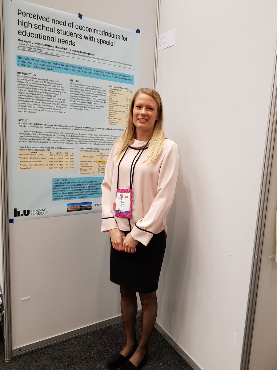 HLidstrm's tweet photo. Idag händer det! Moa har sin posterpresentation på arbetsterapeuter världskonferens WFOT @LiU_OTresearch @SPSMsverige https://t.co/Un2bCNdmYh