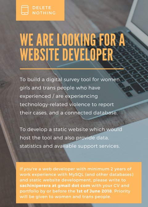 ghoshafeminist's tweet photo. We are building a #feministinternet and looking for a website developer for an exciting project. We are prioritizing women and trans people and while we'd love to work with someone from #SriLanka, we are also open to people from the rest of the Global South. Please circulate! https://t.co/dQCy9u7qaB