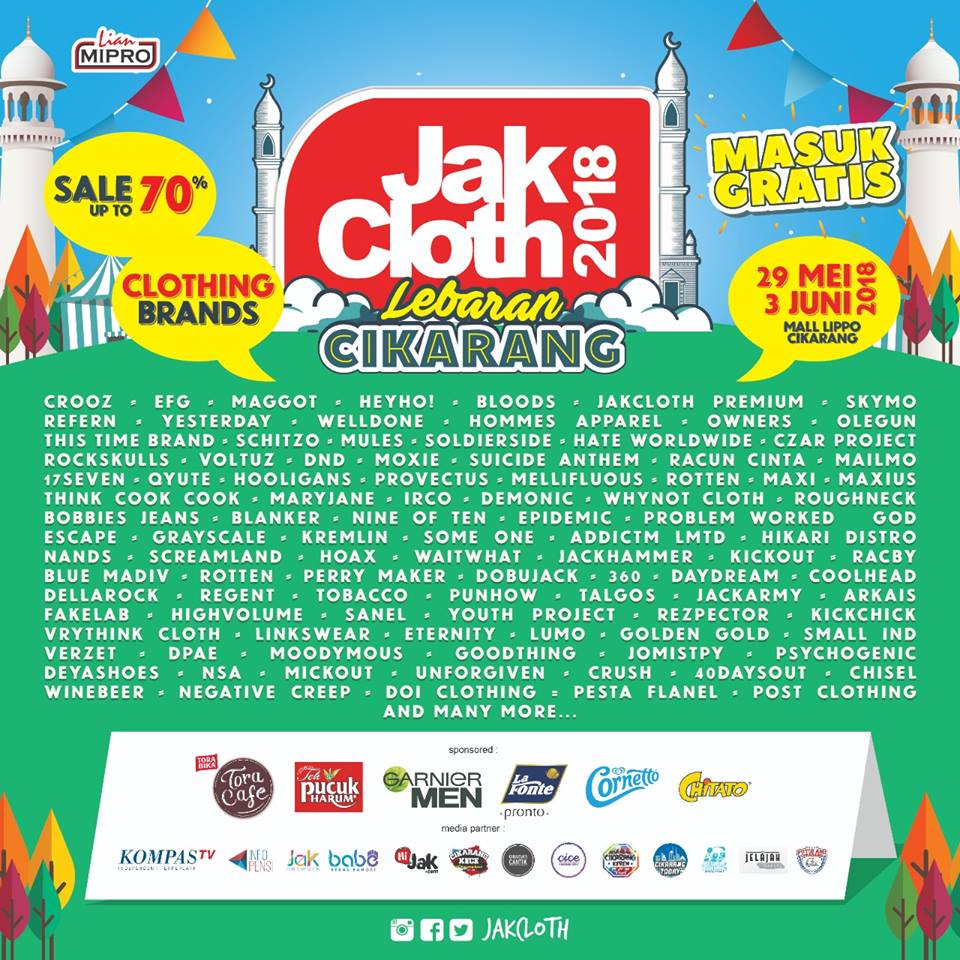 JAKCLOTH CIKARANG 2018 GRATIS MASUK!

Kami hadir di booth <a href="/suicide_anthem/">Suicide Anthem Cloth</a> booth 31-32 di Jakcloth Cikarang 2018 genks! Jangan kelupaan yaa di Mall Lippo Cikarang 29Mei - 3Juni 2018