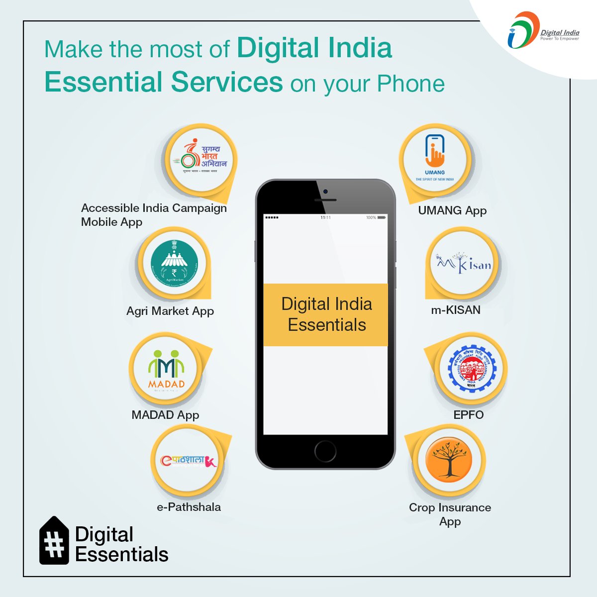 _DigitalIndia's tweet photo. Make the most of @_DigitalIndia essentials & technology by using them in your daily life.
@UmangOfficial_ App, #mKISAN, #ePathshala, #MADAD App, #EPFO, #CropInsuranceApp, #AccessibleIndiaCampaignMobile App and #AgriMarket App
@GoI_MeitY https://t.co/kX3mXvY5k1