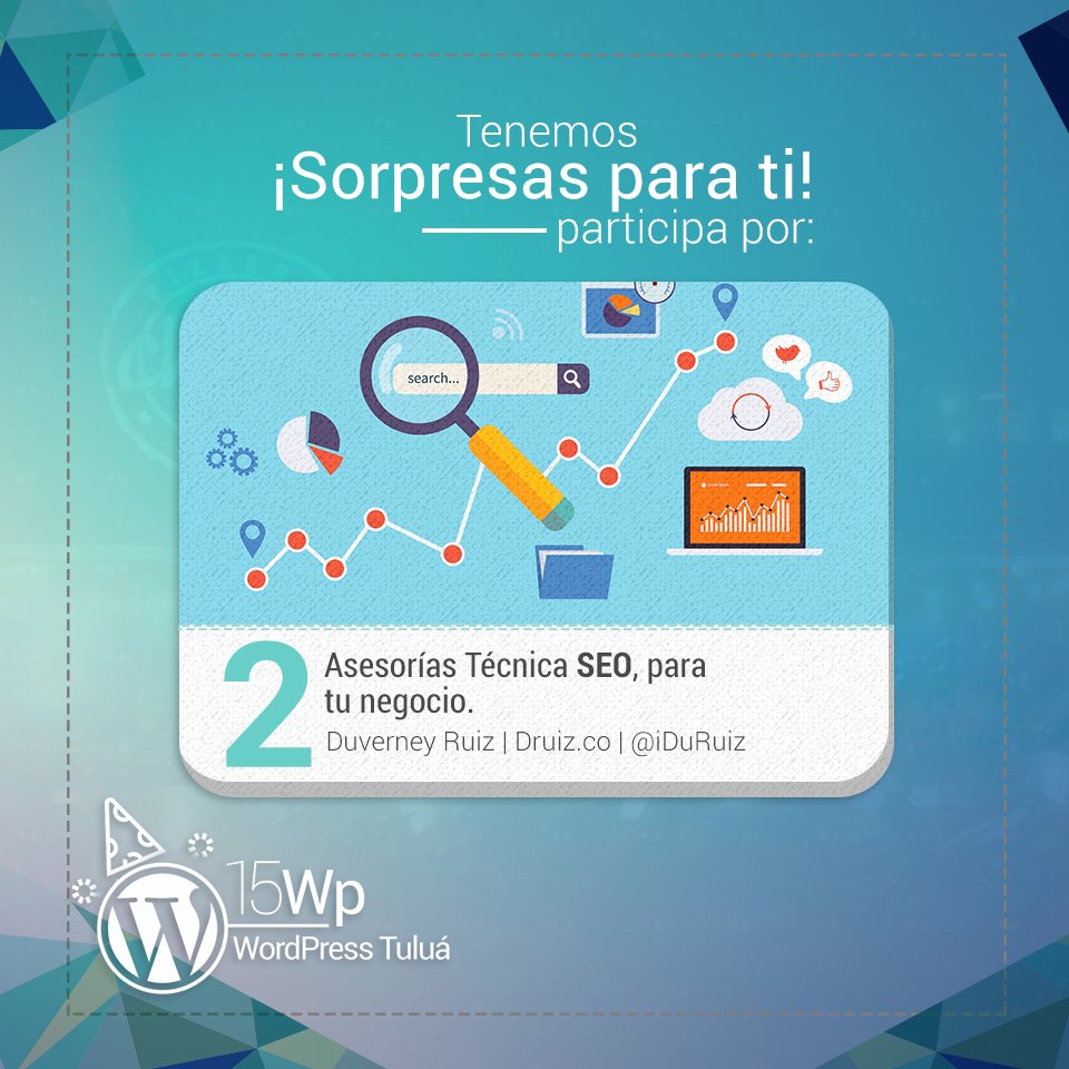 WordPressTulua's tweet photo. Ya estamos muy cerca del aniversario 15 de #WordPress y nosotros como comunidad en #Tuluá nos reuniremos para compartir una tarde agradable 🍕🍻 ,Tenemos 6 Bonos del 100% en #Udemy o la posibilidad de ganarte una asesoría técnica #SEO para tu negocio #wp15 https://t.co/b7DzPsNcN1 https://t.co/6T9NsVlZzt