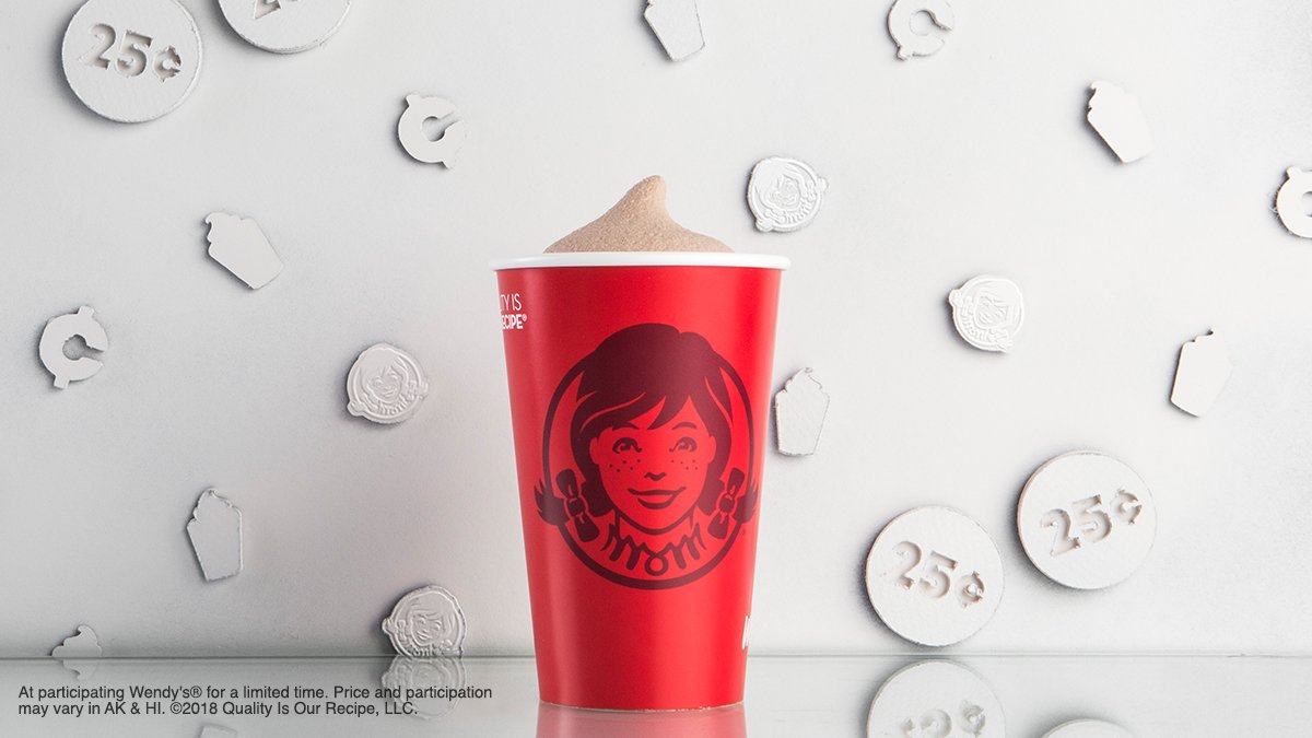 Wendys's tweet photo. Scoop up that change thatโs been sitting in your cup holder for as long as you can remember and get a small Frosty. Theyโre only 50ยข. https://t.co/f7x1pcdfOX