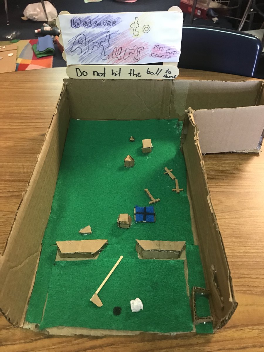 mrsnichols212's tweet photo. Our first hole is complete! Golf club and golf ball included โณ๏ธ @Brittonbobcats @JessHerronTeach @HCSDElemMath #giftedcluster #geometry https://t.co/mJ8UMagEvw