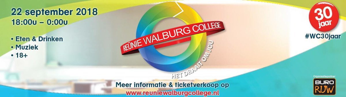Nog een maand of 4, na de zomer gaat #WC30jaar van start! Heb jij al een kaartje weten te bemachtigen voor de #reünie? Welke oud-klasgenoot wil je graag aan dit #evenement herinneren? 

Meer informatie + kaartverkoop via reuniewalburgcollege.nl