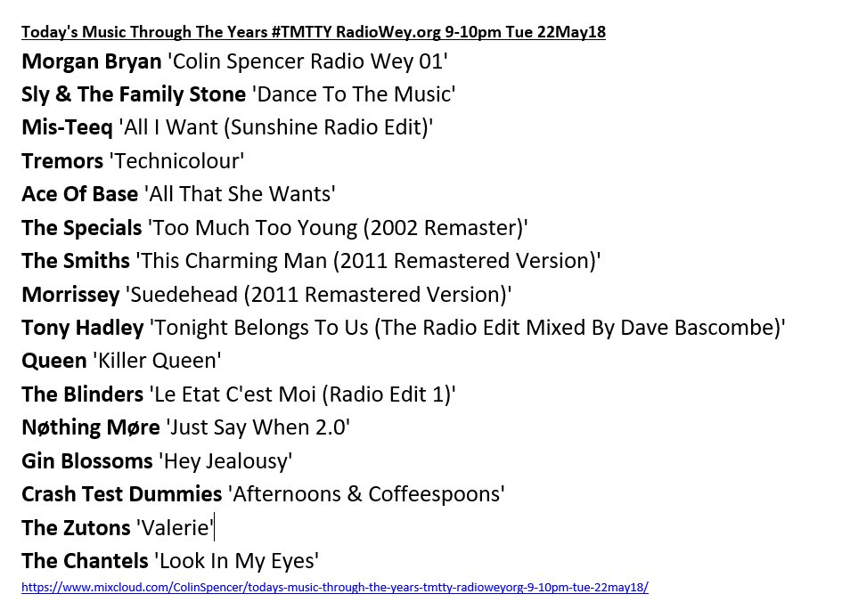 ColinsCuts's tweet photo. https://t.co/KmEJiwdk11 for this sweet blend of #NewMusic and recent releases on the latest #TMTTY on @RadioWey by
@NothingMoreRock
@TheBlindersBand
@TheTonyHadley Mixed By Dave Bascombe
@TremorsHQ
tastefully accompanied by some #earpleasers of #yesteryear
#DiscoverAndRemember https://t.co/6m1a352EZk