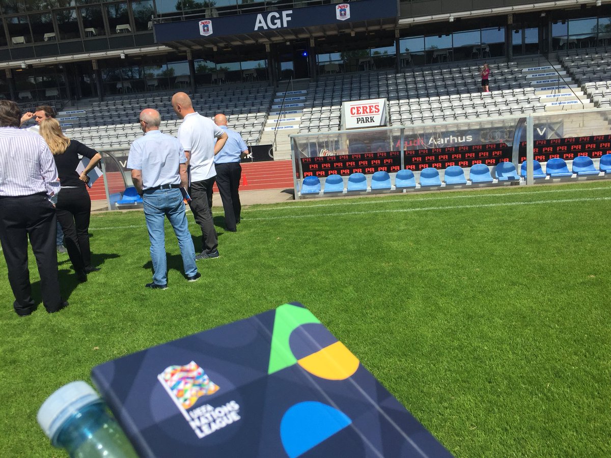 PiaSchou's tweet photo. VM står for døren lige om lidt, men allerede nu gået i detaljeret planlægningsmode med UEFA til efterårets Nation League kampe i Aarhus👏🏻⚽️🇩🇰 #fodboldliv #enonsdagiaarhus☀️ #unl https://t.co/Z7ibpql8WM