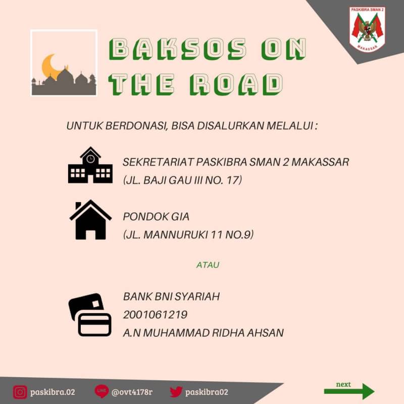 Paskibra02's tweet photo. Assalamualaikum Wr. Wb.🗯
.
Marhaban Ya Ramadan 😇
.
PASKIBRA SMAN 2 MAKASSAR mempersembahkan :

Baksos On The Road
"Together We Share Happiness" https://t.co/gfMgRGma4l