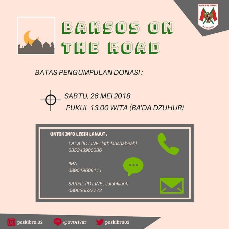 Assalamualaikum Wr. Wb.🗯
.
Marhaban Ya Ramadan 😇
.
PASKIBRA SMAN 2 MAKASSAR mempersembahkan :

Baksos On The Road
"Together We Share Happiness"