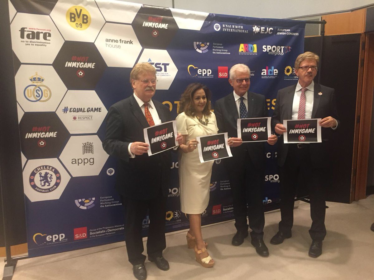 eurojewcong's tweet image. .@NeenaGmep @ElmarBrok_MEP MEP Heinz k. Becker and @ThomasMannEP say no to racism, xenophobia and #antisemitism in football #NotInMyGame