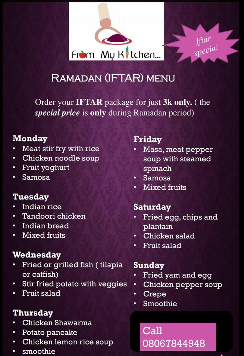 FromMyKitchen_'s tweet photo. #FromMyKitchen presents IFTAR SPECIAL😍😋
Order your IFTAR package for just N3,000.
You can reach us on 0806 784 4948, we deliver anywhere within Abuja. 
Please help us RT, our customers may be on your TL! God bless! 🙏

#Ramadan https://t.co/bAMt05eTZ6