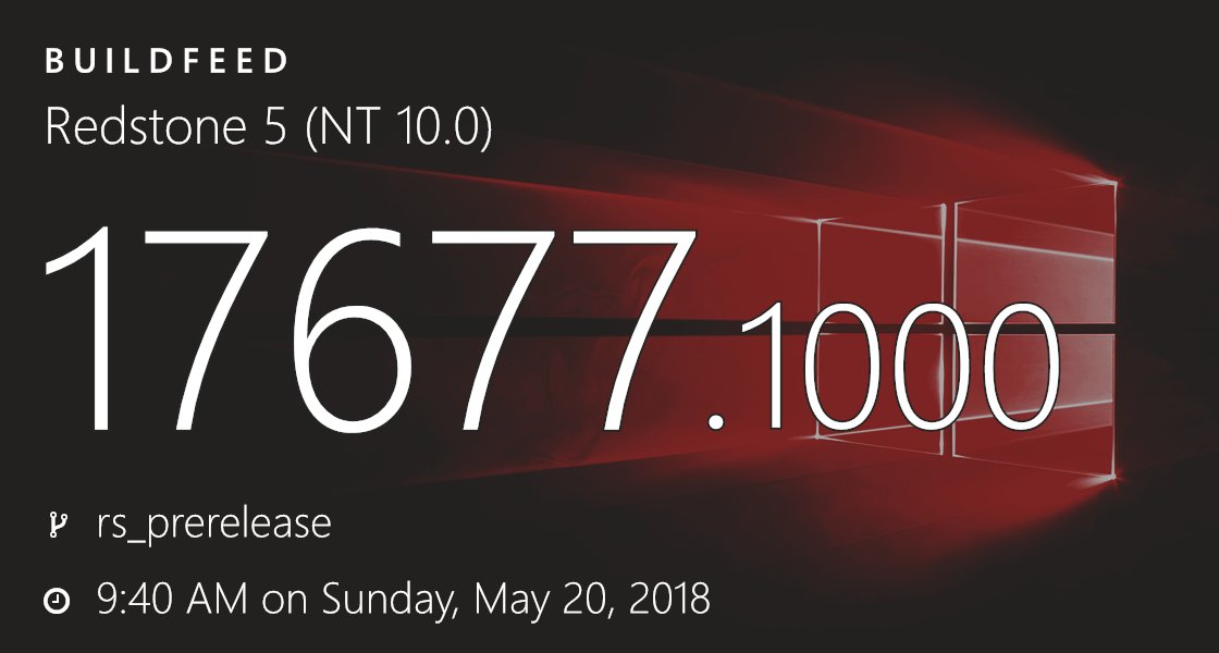buildfeed's tweet photo. 10.0.17677.1000 (rs_prerelease.180520-0940) https://t.co/qWd4Eq9WDw https://t.co/JKTWCfSeLb