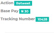 noisemakerzng's tweet photo. Action: Retweet
Base Pay: #30
Tracking Number: 10428
Visit https://t.co/VpuozbZTZK   to act on it
#noisemakerz https://t.co/dvcYeuWxQI