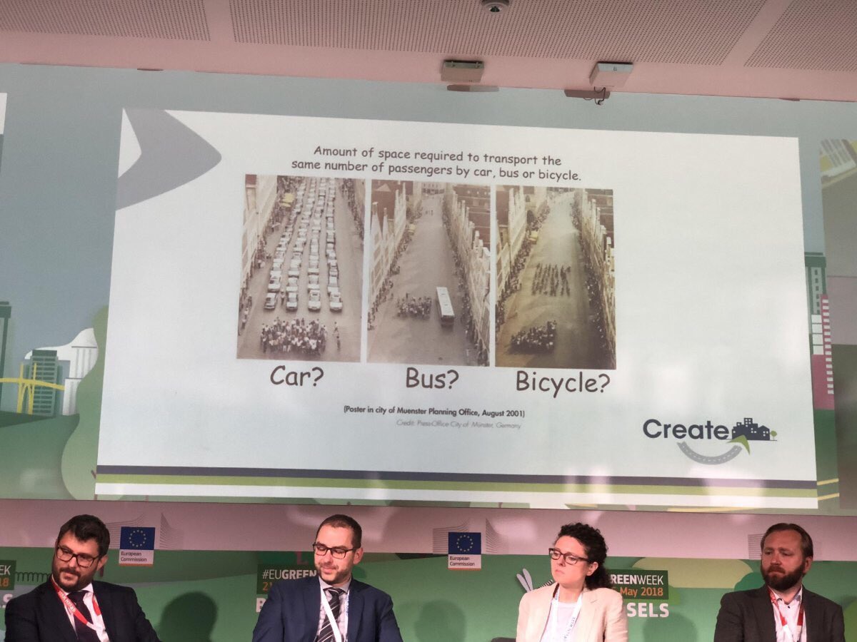 PiotrRapache's tweet photo. Participating in "Greening the city with sustainable urban mobility planning" session at #EUGreenWeek. Cities of Malmö and Turda explaining how #SUMP improved their #mobility, #airquality and social equality. @TomCohenUCL presenting #createmobility project results. #EUGreenWeek https://t.co/ZZUcxGzVAJ