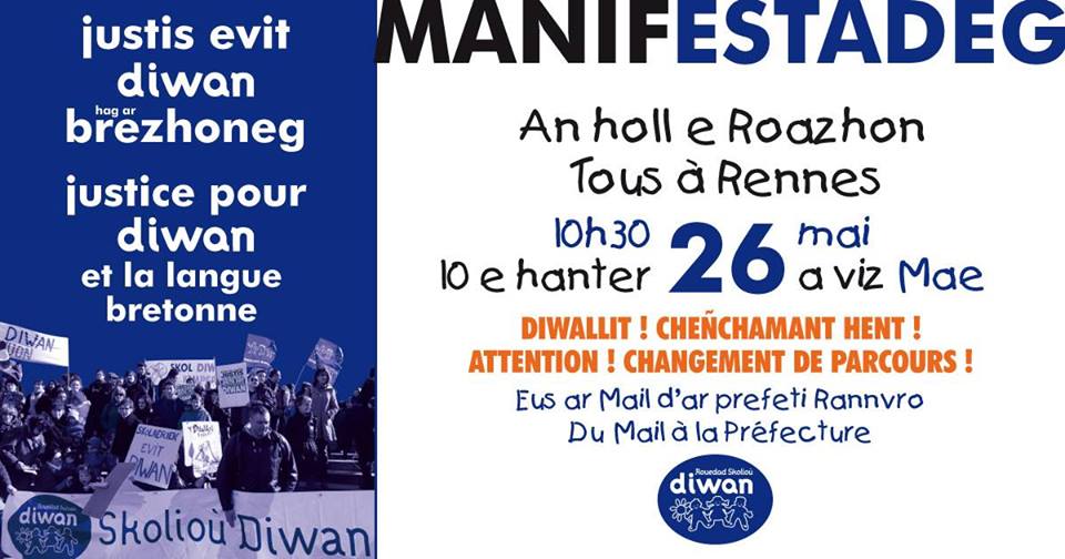 Da familhoù ar rouedad, Dihun Breizh a vo e manifestadeg Roazhon  disadorn a-benn harpañ Diwan. Ma faot deoc'h dont ganeomp, deuit e  darempred ganin ! 
 An holl asambles evit ar brezhoneg !
 <a href="/dihunbreizh/">Dihun Breizh</a> <a href="/DihunBroRoazhon/">Dihun Bro Roazhon</a> <a href="/DihunPlabenneg/">Dihun Plabenneg</a> @DihunKerzent @DihunBroLeon