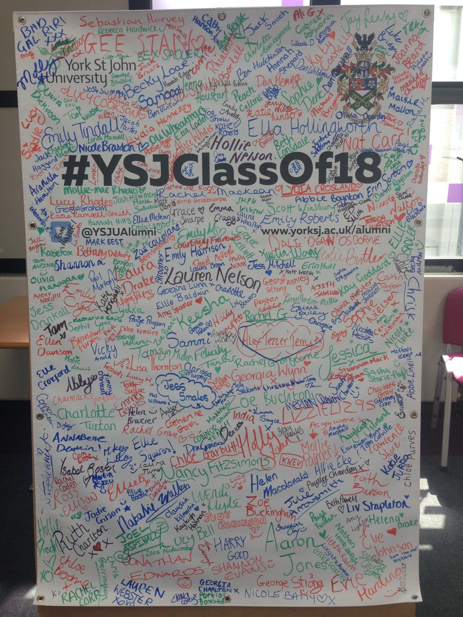 YSJUAlumni's tweet photo. Great to see our final year Education students adding their names to our #YSJClassOf18 banner today, still some room left for our @YSJOT students to squeeze their names on next week! https://t.co/dcGCWJYZlU