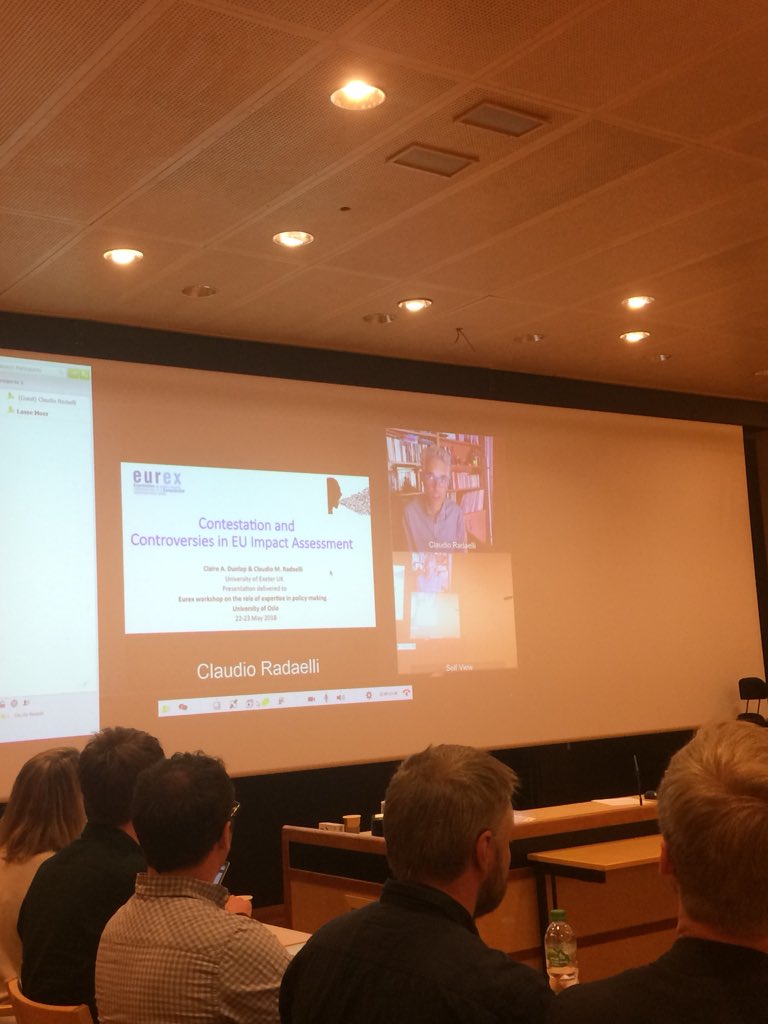 @ProfCRadaelli presenting an interesting paper on the impact assessment process as an arena for defining control of the policy formulation process of the European Union at the #EUREX18 workshop in Oslo. #sciadvice