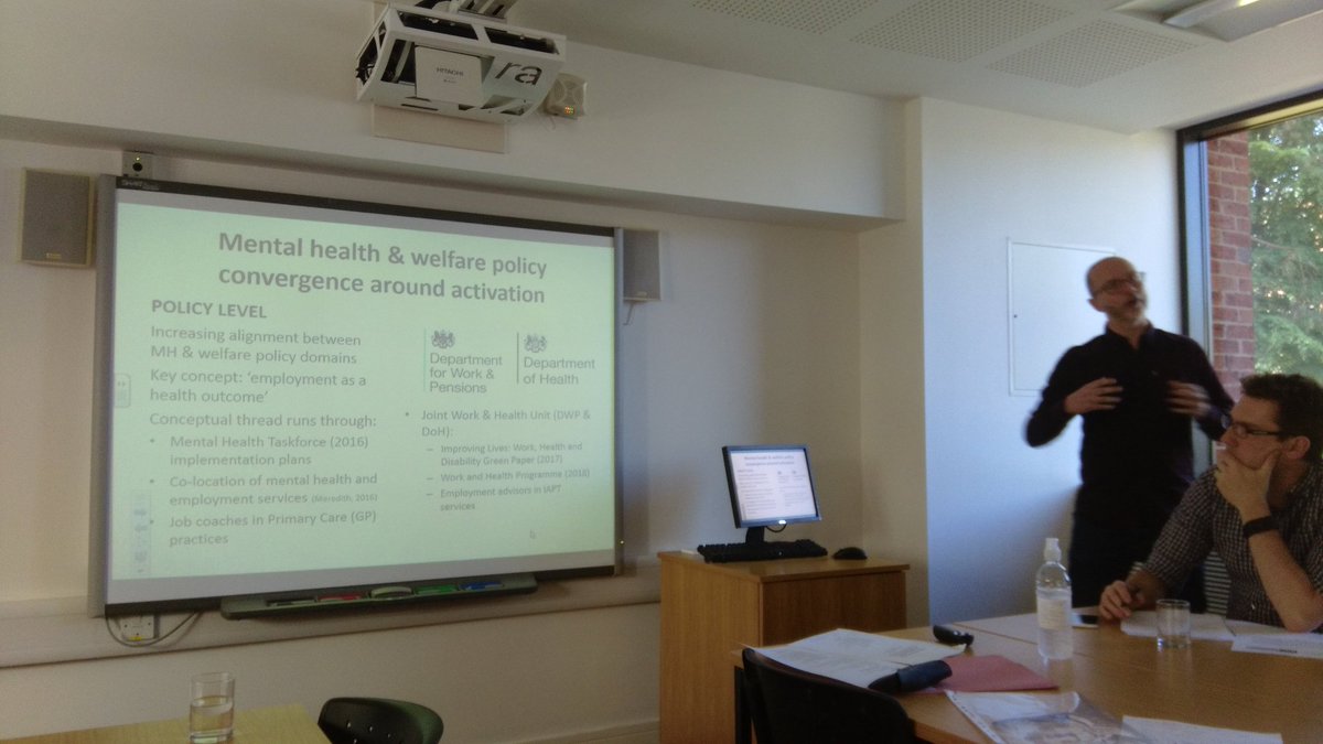dreluise's tweet photo. Shifting #sitesofdiscipline in mental health and welfare policy @richmoth critiques the engendering of labour market activation @crimsochope @mahoney787 https://t.co/TMnRwsBypU