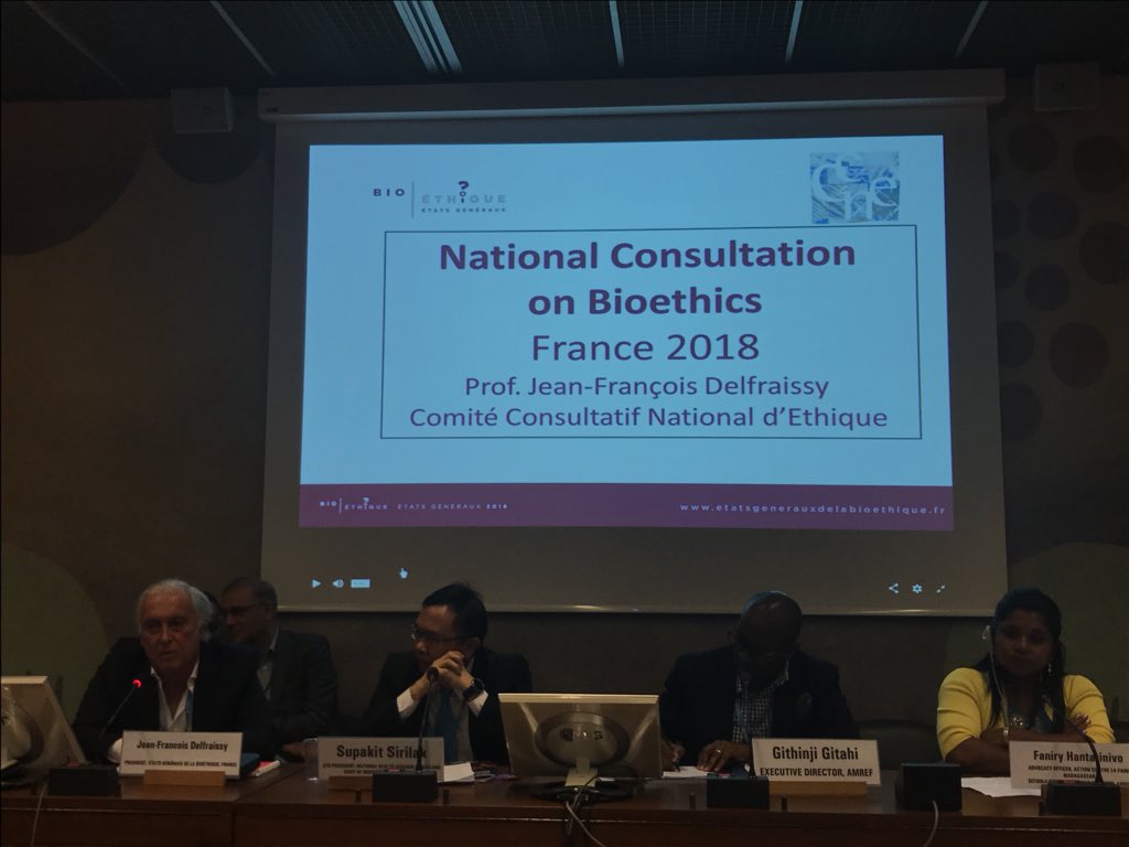 Jean-Francois Delfraissy #France explains how the Etats Generaux de la Bioethique is now neutral and independent from government &amp; employs a range of tools to engage the public in bioethical debates/hearings on procreation, end of life and genomics etc #WHA71 #UHC