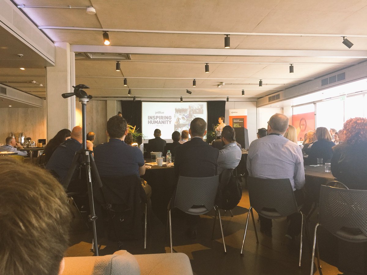 _neilch's tweet photo. Second customer prestation of the day. Great to hear from our friends @JetBlue about how our product helps them in their mission to make air travel “more human” #CC2018 #paxex #paxcomms #traveltech https://t.co/ctDvMckJd2
