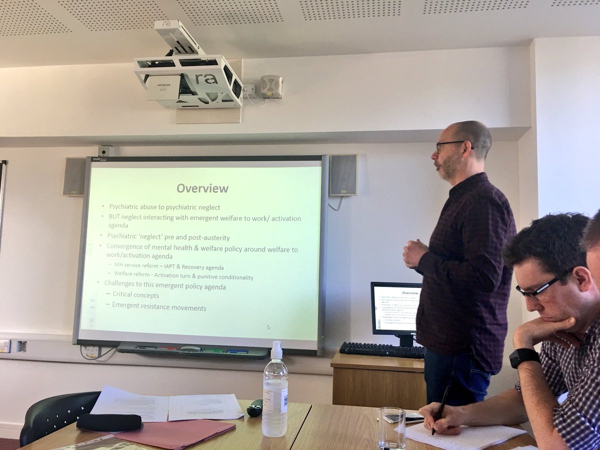 nicola_collett's tweet photo. ‘We need to problematise the evidence base being used to promote the work cure agenda in mental health’ @richmoth  @LiverpoolHopeUK #sitesofdiscipline https://t.co/3rMAIa1e6G
