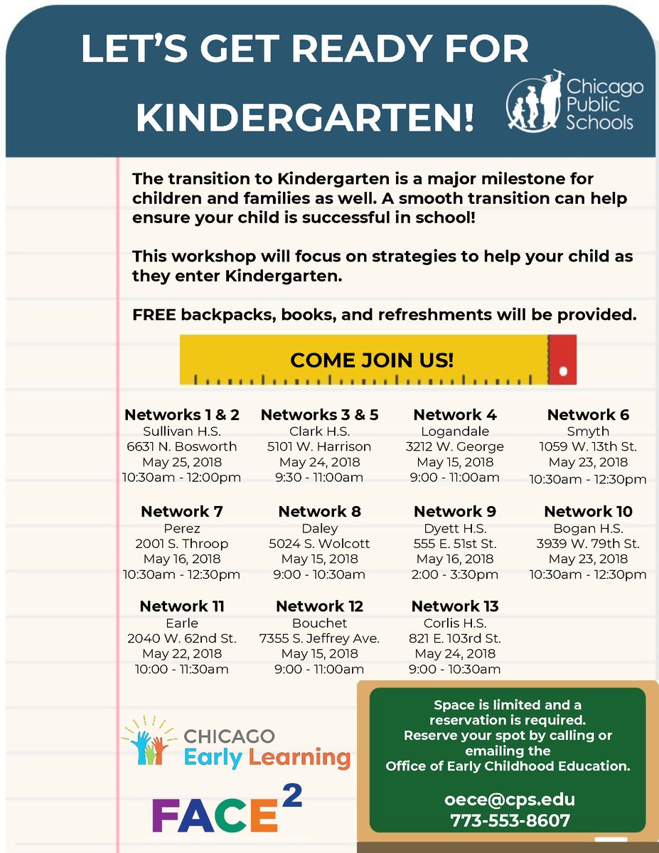 cps__face's tweet image. Are you ready for your child to be a kindergartener? Join others parents to learn strategies on how to prepare. There are 5 more events happening this week happening at various @CPSParentU campuses! Lots of free resources to take home! @lkniskern @Thyatiria @CPS_Network1