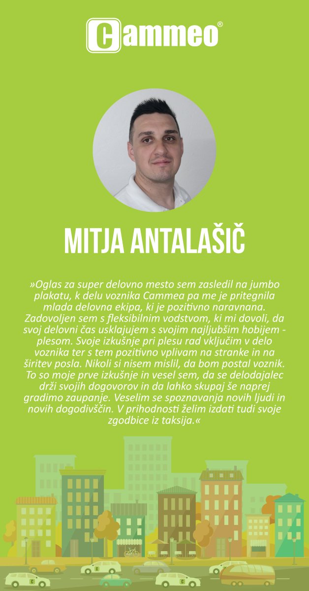 CammeoSI's tweet photo. [TESTIMONIAL]

Mitja Antalašič, 38-letni inženir strojništva iz Trzina, se je pred več kot 7 meseci pridružil ekipi Cammeo voznikov. 😉

Svojo prijavo za delo oddaj na https://t.co/2b47Rnl4OZ.  

#job #topjob #cammeo #CammeoApp #taxi #taksi #Ljubljana #Maribor #Kranj https://t.co/9bYsPgterV