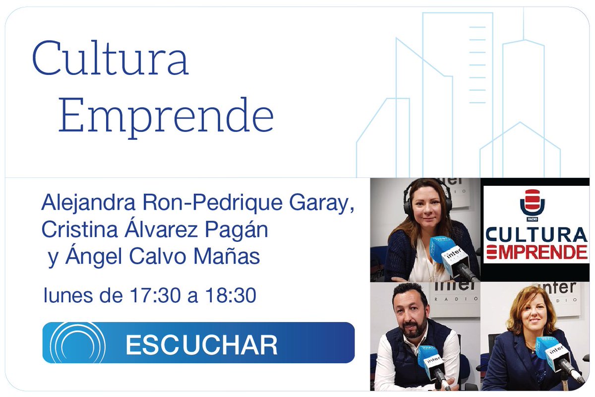 #CulturaEmprende #Radio #somosradio🎙Todos los lunes 21 a las 17:30h en #RadioInter 93.5 FM dirigido a los #emprendedores y #empresarios. 🔊Os esperamo todos los lunes 👉  <a href="/AleRonPedrique/">Alejandra Ron-Pedrique</a> <a href="/angelcalvom/">Ángel Calvo Mañas 📰🎙</a> y <a href="/crisalvap/">Cris Álvarez Pagán 🐶</a> en @Intereconomia