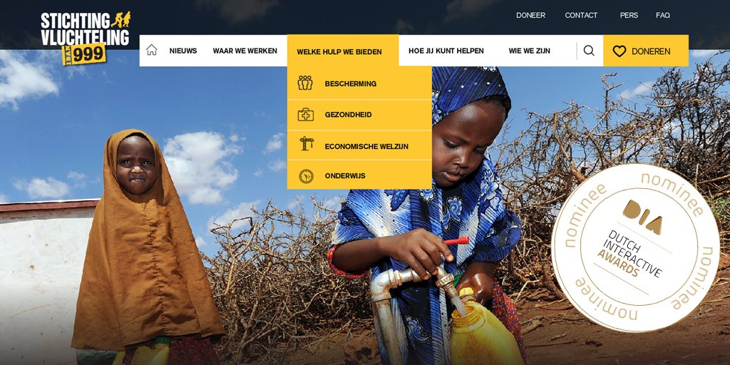 EstateInternet's tweet photo. Fingers crossed! Nog 1 week te gaan tot de uitreiking van de Dutch Interactive Awards. Zullen we met de corporate website van Stichting Vluchteling de felbegeerde prijs in de wacht gaan slepen? #DIA18 https://t.co/etXOhQTkEZ