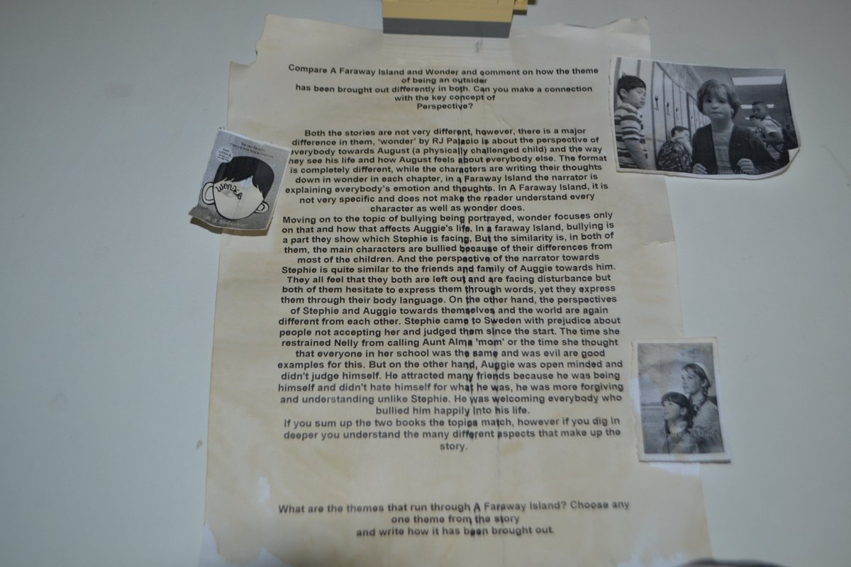 grade 6 student work -comparing "'Wonder" and "a faraway island"