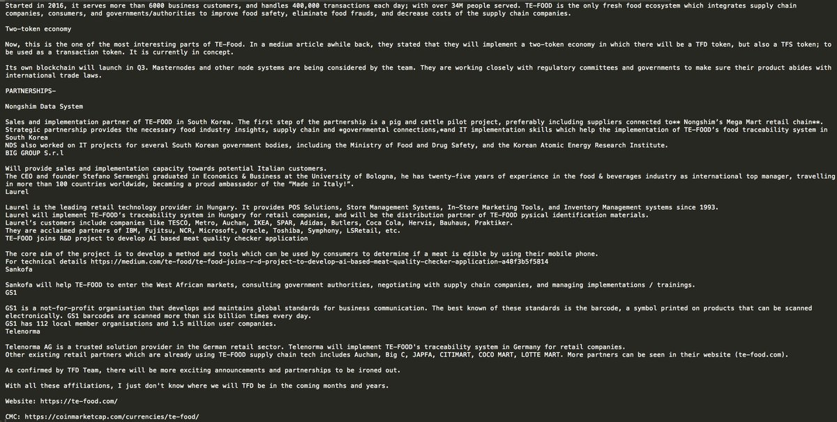 thejaskatta's tweet photo. FOCUSED-DISCUSSIONTE-FOOD | Hidden Gem with Huge potential (self.CryptoCurrency)

submitted 5 hours ago by Sp1nalcord

TE-FOOD is the world's largest publicly accessible, farm-to-table food traceability system. It's a ready product with live operation.  
See attachment https://t.co/1A43xOJemw