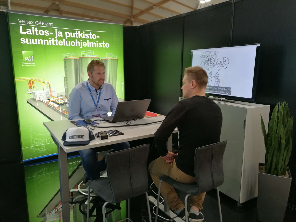 VertexSystemsHQ's tweet photo. @PohjTeoll päivä 1 #vertexg4 #vertexflow esittelyä osastolla 323. Tervetuloa! #pote18 https://t.co/U17tdh4wHK