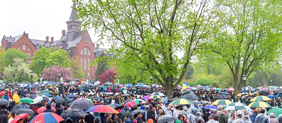 DavidRosowsky's tweet photo. Yes, it was pouring rain. But really, could there be a more beautiful University Green? #UVM #UVMgrad #UVM2018 https://t.co/DBHCavYXGv