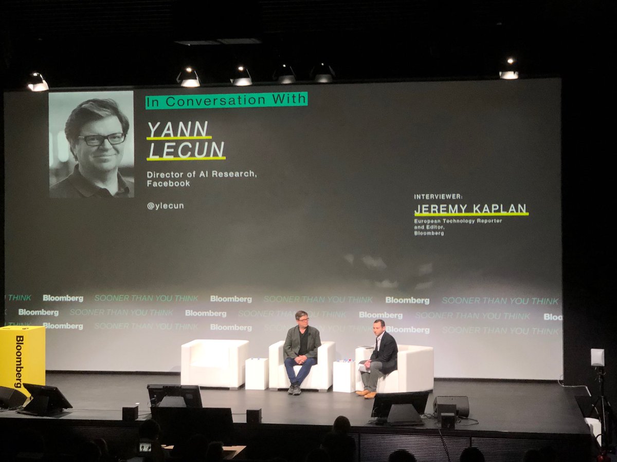 IanHand's tweet photo. Yan Lecon head of AI research @Facebook speaking at Bloomberg conference #STYT https://t.co/mkyk18sNvp