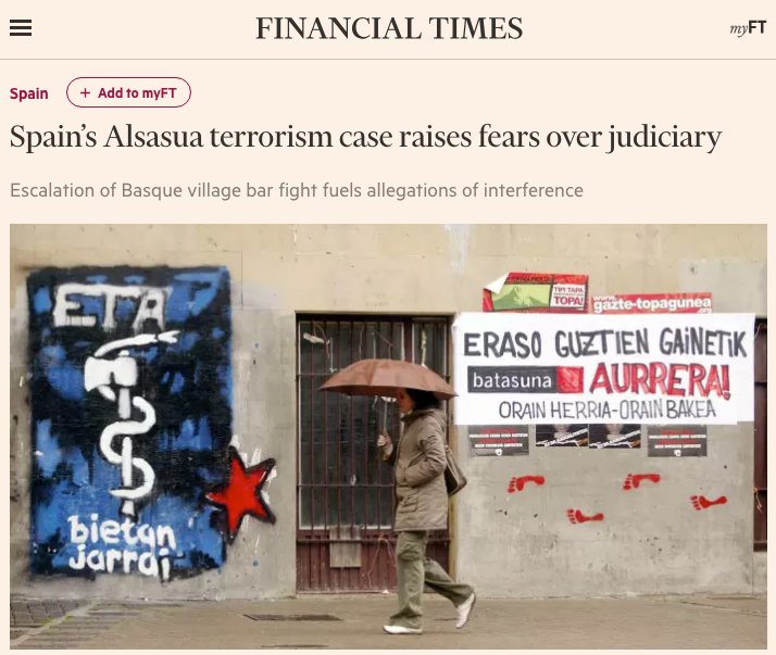 naiz_info's tweet photo. El Financial Times se fija en la falta de independencia judicial en el Estado español a raíz de los casos de Altsasu y Catalunya https://t.co/c01FkmMOFs https://t.co/IhvXaK8rUa