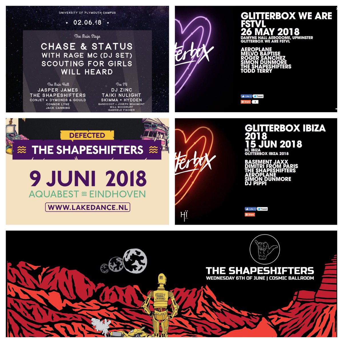 UKShapeshifters's tweet photo. Catch me here over the next few weeks!.......@Glitterbox @DefectedRecords @Lakedance @SessionBrewing @plymouthuni https://t.co/fIRf0e0SPk