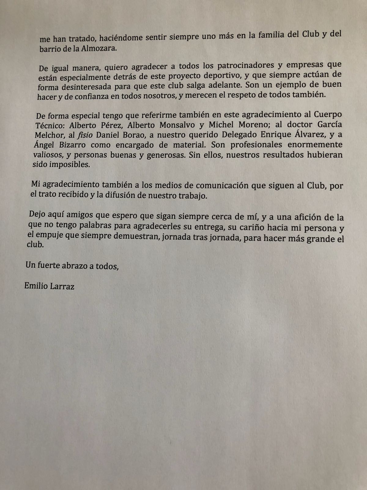 Emilio Larraz on Twitter "Carta de despedida 2/2…
