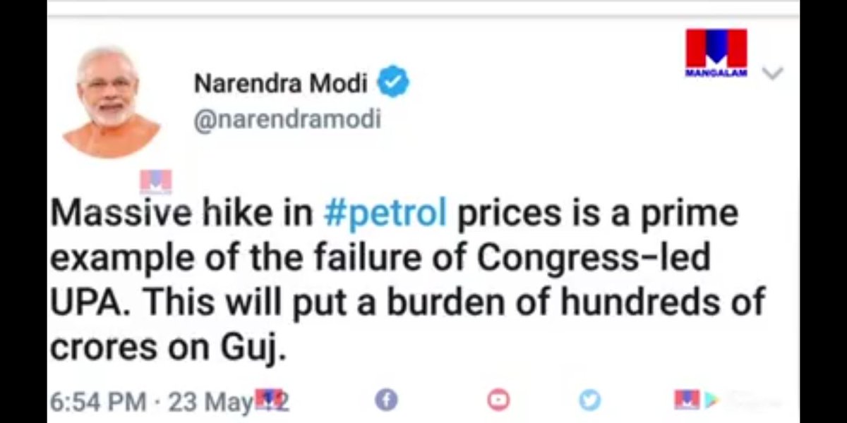 AkshayCheckZz's tweet photo. Petrol hike ....shame on BJP government 
When congress ruled petrol charge was Rs71 now when bjp came it became Rs80 
Modi is looting each and every citizen 
.
Just see the below tween by Narendra modi ...and see what he is doing now .
NEXT TIME I WILL VOTE FOR CONGRESS ONLY 👍 https://t.co/ESFcgtL6Fm