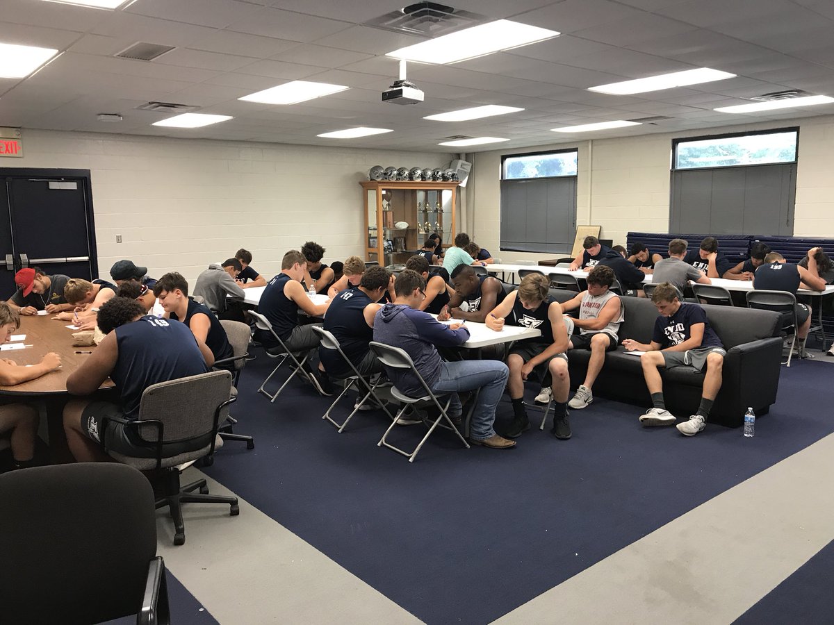 HC_Hayes's tweet photo. Plainsmen Football Leadership 101 taking their Blue Feather Leadership Test today!!! #IMDAL https://t.co/Zbj22E3PUi